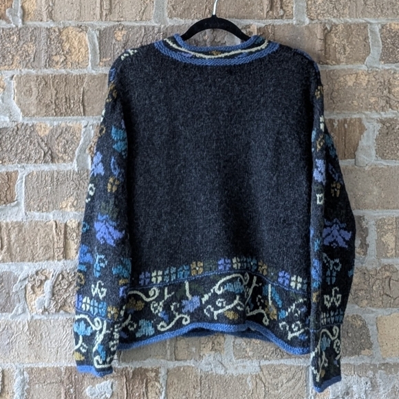 VTG 90s Jillian Jones Hand Knit Floral Wool Button Front Cardigan Size Small - Picture 4 of 6